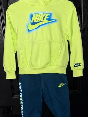 Nike Neon Yellow & Teal Kids Hoodie and Joggers Set 2T